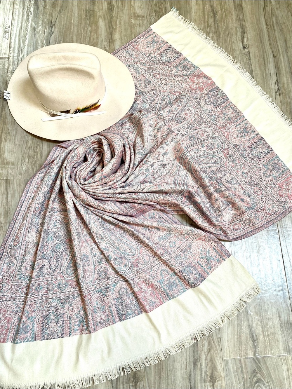 Reversible SILK Pashmina boho paisley scarf/body wrap w southwestern Gypsy vibe